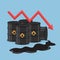 Oil barrels and downtrend graph