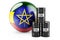 Oil barrels with Ethiopian flag. Oil production or trade in Ethiopia concept, 3D rendering
