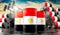 Oil barrels with flag of Egypt and oil extraction wells - 3D illustration