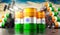 Oil barrels with flag of India and oil extraction wells - 3D illustration