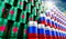 Oil barrels with flags of Russia and Bangladesh - 3D illustration