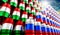 Oil barrels with flags of Russia and Hungary - 3D illustration