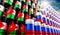 Oil barrels with flags of Russia and Jordan - 3D illustration