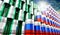 Oil barrels with flags of Russia and Nigeria - 3D illustration