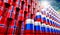 Oil barrels with flags of Russia and Norway - 3D illustration