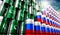 Oil barrels with flags of Russia and Pakistan - 3D illustration