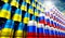Oil barrels with flags of Russia and Ukraine - 3D illustration