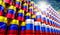 Oil barrels with flags of Russia and Venezuela - 3D illustration