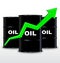 Oil Barrels And Green Arrow Chart On White Background, Up Trend