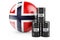 Oil barrels with Norwegian flag. Oil production or trade in Norway concept, 3D rendering
