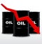 Oil Barrels And Red Arrow Chart On White Background, Down Trend