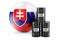 Oil barrels with Slovak flag. Oil production or trade in Slovakia concept, 3D rendering