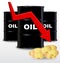Oil Barrels And Stack Of Gold Coin, Price Fall Concept