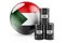 Oil barrels with Sudanese flag. Oil production or trade in Sudan concept, 3D rendering