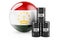 Oil barrels with Tajik flag. Oil production or trade in Tajikistan concept, 3D rendering