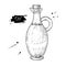 Oil bottle drawing. Vector glass pitcher with cork stopper.