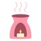 Oil burner for scent with burning candle. Aromatherapy and spa concept. Aroma oil and candle for relaxation. Accessories