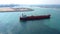 Oil Chemical Tanker Tied with strings Close to port Aerial Footage