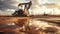 Oil concept. Oil pumping unit. Mining of oil and gas. Oil field area. Pump Jack is working. Drilling rigs for fossil fuel and