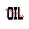 Oil crisis and 3d oil petroleum droplets used for fuel and energy sources. Letters with red zigzag falling trend of