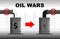 Oil crisis concept. Decrease or increase in oil and hydrocarbon production. Expensive or cheap oil. Oil pours into a barrel from a