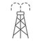 Oil derrick thin line icon, tower and industry, oil rig sign, vector graphics, a linear pattern on a white background.