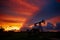 Oil derricks on a background of beautiful sunset