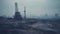 Oil drill industrial heavy polluted landscape. Ecology concept. Generative AI