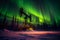 Oil drill rig and pump at cold night with a beutiful Aurora borealis.AI generated
