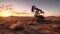 Oil drilling derricks at desert at sunset - generative AI