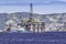 Oil drilling rig against panorama of Rio de Janeir