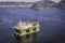 Oil drilling rig against panorama of Rio De Janeiro