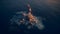 Oil drilling rig in the sea, semi submersible, aerial view