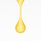 Oil drop, yellow water droplet or gold honey drip isolated on transparent background. Golden caramel. Vector stock illustration