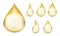 Oil drops. Realistic orange drop, isolated falling liquid elements. Golden honey droplet, gold water tears, petrol drip