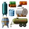 Oil drums container fuel cask storage rows steel barrels capacity tanks natural metal old bowels chemical vessel vector