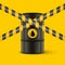 Oil Embargo. Vector 3d Realistic Metal Enamel Black Oil Barrel on Yellow. Crude Oil Embargo Concept Background