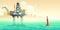 Oil extraction platform in sea cartoon vector