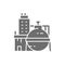 Oil factory, chemical plant, industrial building grey icon.