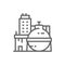 Oil factory, chemical plant, industrial building line icon.