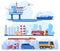 Oil and gas industry, processing station and logistics distribution transport, vector illustration