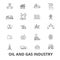 Oil and gas industry, rig, platform, exploration, refinery, energy, industrial line icons. Editable strokes. Flat design