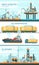 Oil gas industry technology flat vector illustrations, cartoon infographic presentation with extraction, transportation