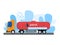 Oil gas industry vector illustration, cartoon flat freight transport, car tank truck transporting petroleum icon