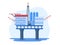 Oil gas industry vector illustration, cartoon flat urban landscape with water rig drilling platform, offshore station