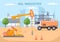 Oil Gas Industry Vector Illustration. Crude Extraction, Refinery Plant, Drilling, Gas Station, Tank use Pipe and Delivery of Fuel