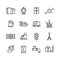 Oil and gas manufacturing and industrial equipment vector line icons