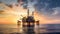 Oil and gas platform on the sea at sunset. Oil and gas industry.