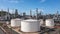 Oil? and Gas refinery petrochemical? plant industrial with oil and gas storage tank, White oil and gas refinery storage tank.