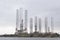 Oil and gas refinery at sea coast port giant vertical structure in Dundee Scotland UK